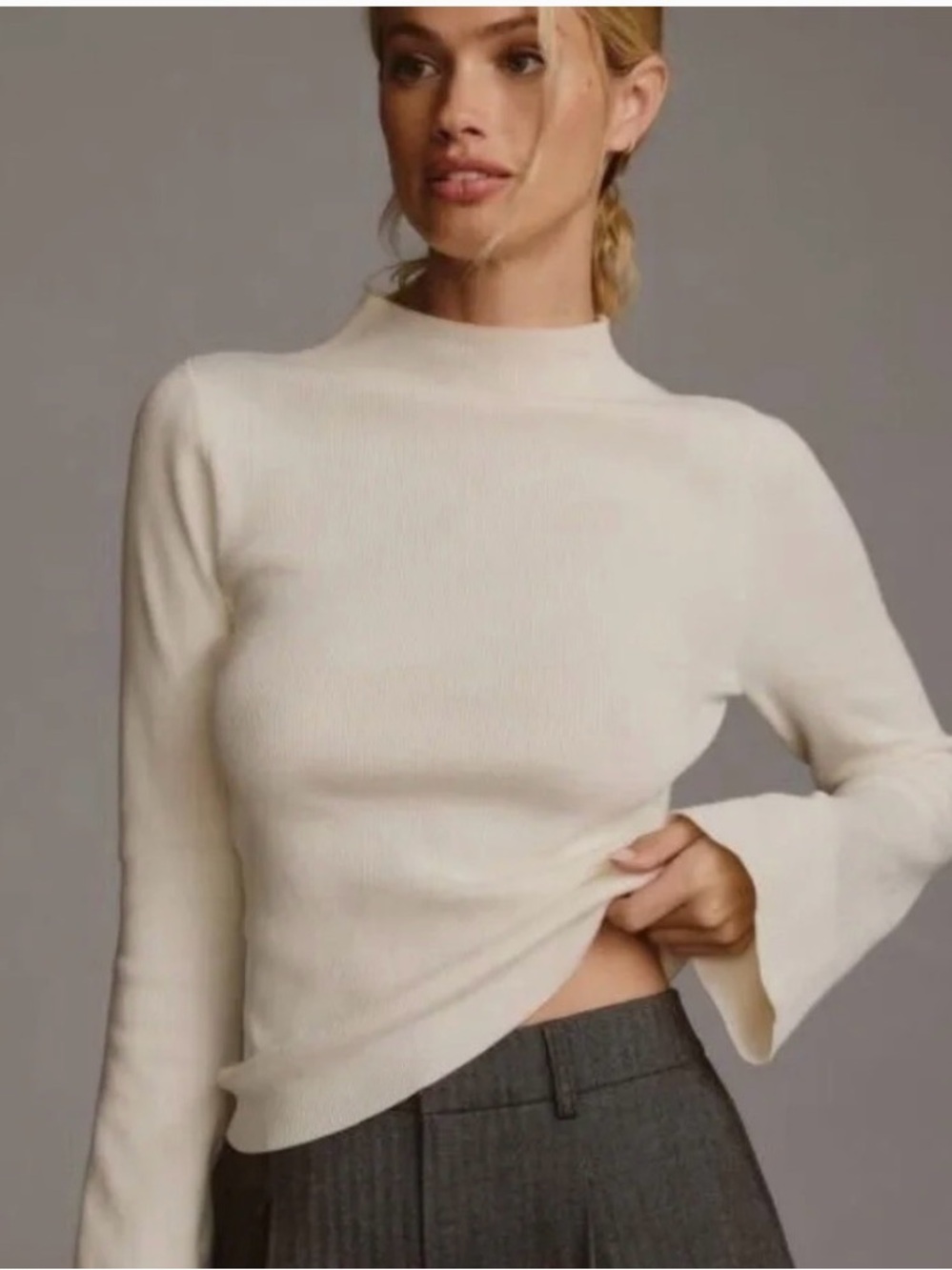 Maeve by Anthropologie Arlowe Bell-Sleeve Mock Neck Sweater - Ivory White size M